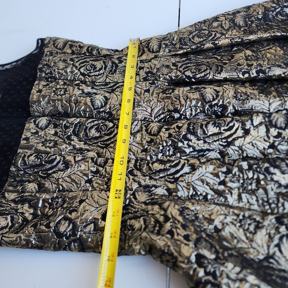 Luxe Carmen Marc Valvo Fit and Flare Dress Women's 4 Gold Black Sheer Jacquard - Picture 5 of 16